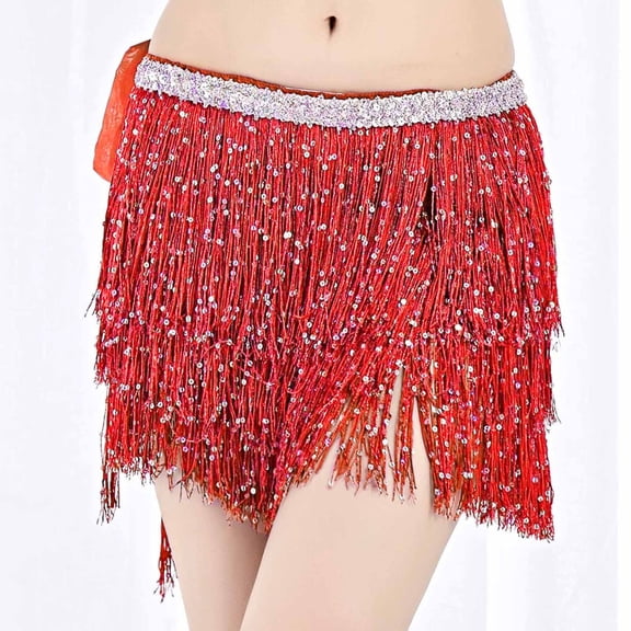 Women's Carnival Mini Skirts Bohemian Waist Scarf Sequins Fringe Belly Dance Wrap Party RD1 Skirt One Size