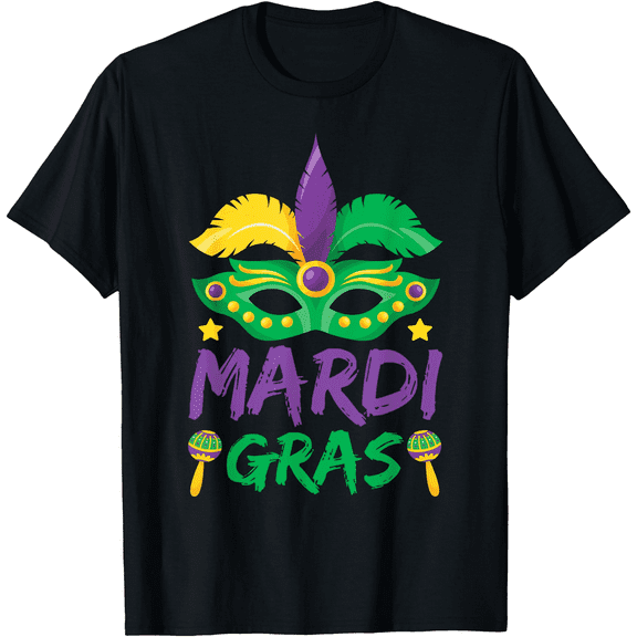 Women’s Carnival Party T-Shirt – Mardi Gras Beads & Mask Graphic Tee