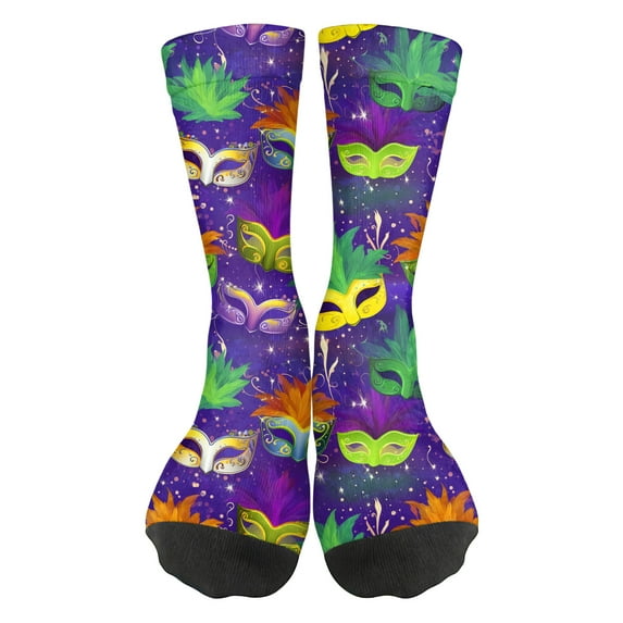 Women‘s Carnival Print Socks, Breathable Crew Socks with Colorful Festival Patterns, for Mardi Gras, Parties, Cosplay & Fun Outfits E 1pcs