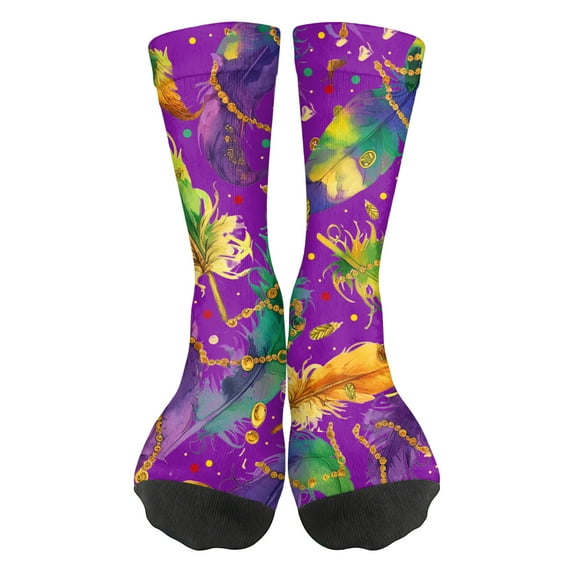 Women‘s Carnival Print Socks, Breathable Crew Socks with Colorful Festival Patterns, for Mardi Gras, Parties, Cosplay & Fun Outfits J 1pcs