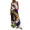 thumbnail image 1 of Women's Carnival Print Wide-Leg Overalls - Casual Loose Sleeveless Button Suspender Pants With Pockets, White Size L, 1 of 6