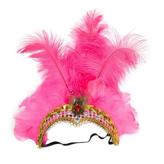 ZQUUVOU Women's Feather Headpiece Carnival Feather Sequin Headdress for Masquerade Party Vegas Showgirl Headbands Hot Pink
