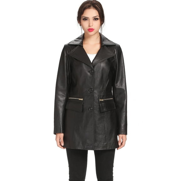 Women's "Caroline" New Zealand Lambskin Leather Walking Coat - Small