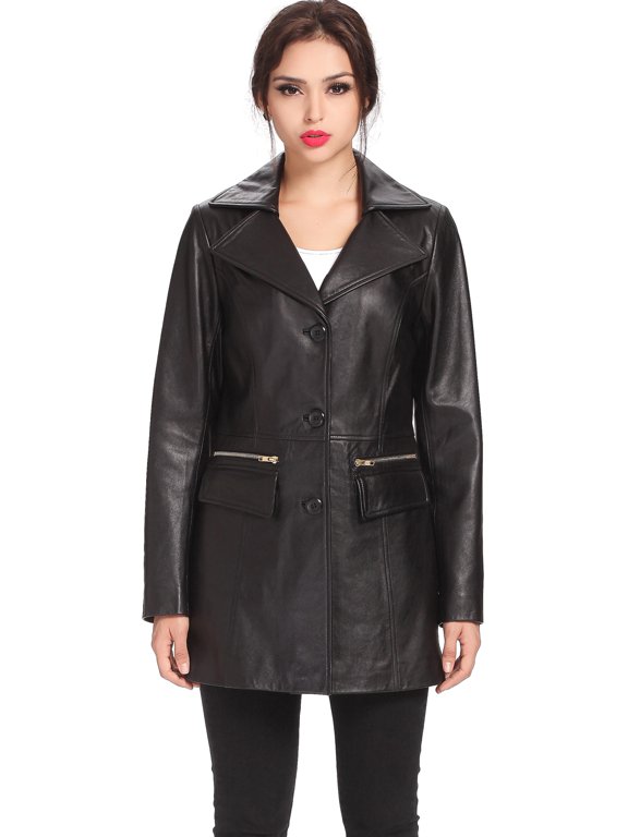 Women's "Caroline" New Zealand Lambskin Leather Walking Coat - Small
