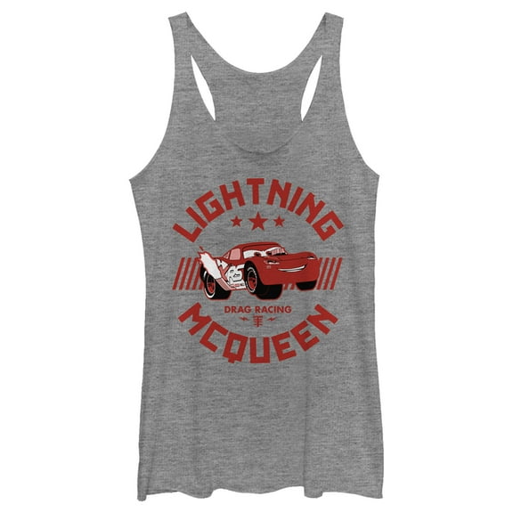 Women's Cars Lightning McQueen Drag Racing Racerback Tank Top Gray Heather 2X Large