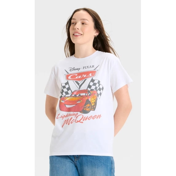 Women's Cars Lightning McQueen White Graphic T-Shirt - XS