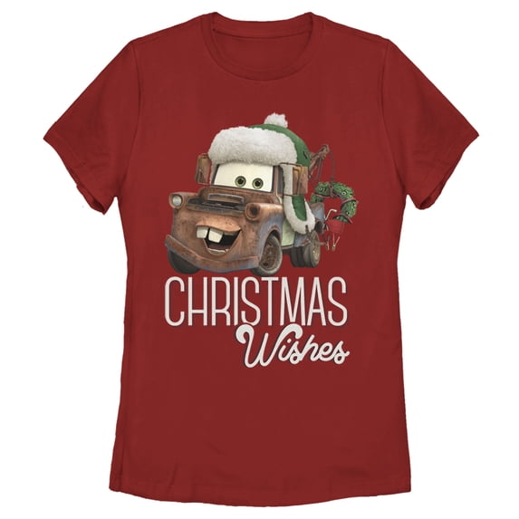 Women's Cars Merry Christmas Mater Graphic Tee Red Large