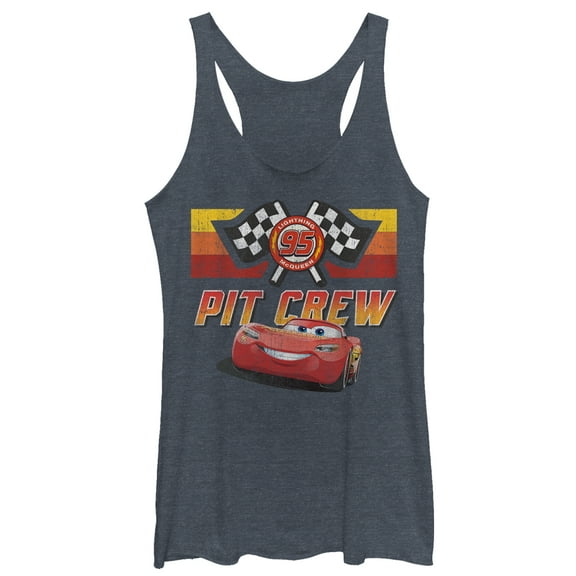 Women's Cars Pit Crew Team  Racerback Tank Top Navy Blue Heather Medium