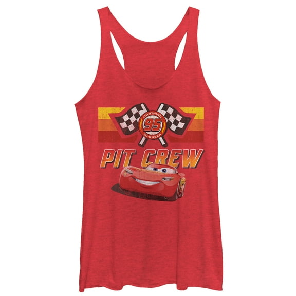 Women's Cars Pit Crew Team Racerback Tank Top Red Heather Large