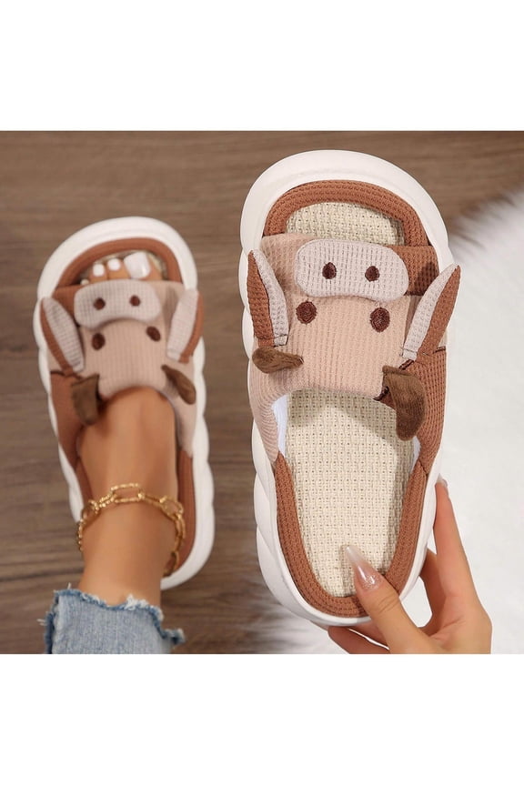 Women's Cartoon Animal Shape Cow Slippers Thick Bottom Soft Sole Indoor Outdoor Slippers