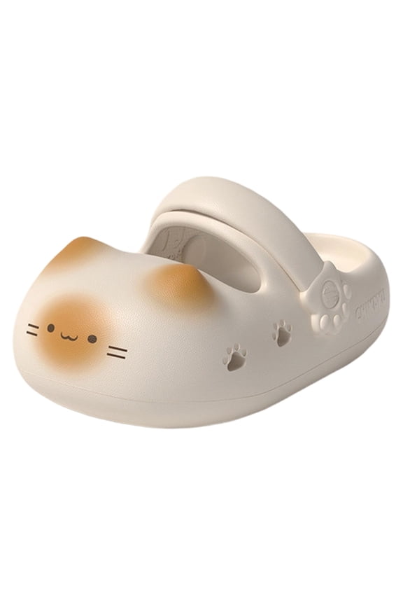 Women's Cartoon Cat Platform Clogs Hollow Out Non Slip Work Shoes Lightweight Slip On Beach Sandals Beige Size 7