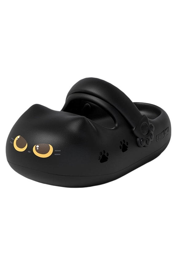 Women's Cartoon Cat Platform Clogs Hollow Out Non Slip Work Shoes Lightweight Slip On Beach Sandals Black Size 8