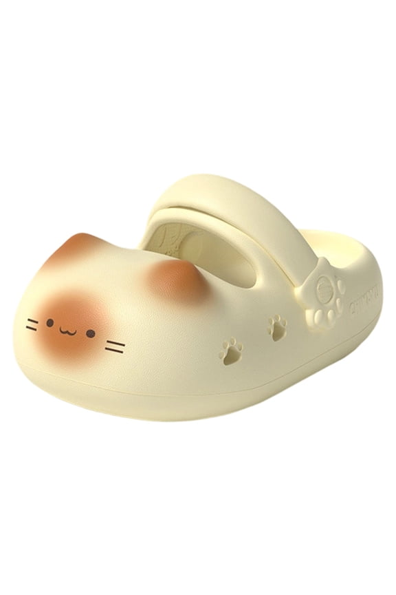 Women's Cartoon Cat Platform Clogs Hollow Out Non Slip Work Shoes Lightweight Slip On Beach Sandals Yellow Size 8