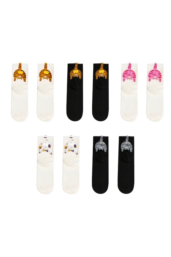 Women's Cartoon Cats Fuzzy Eggs Calf Socks Breathable Stretchy Elastic Casual Daily Wear