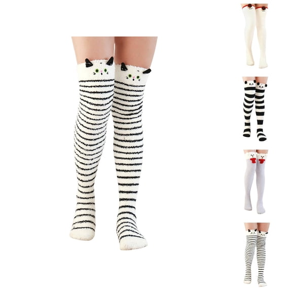 Women’s Cartoon Coral Fleece Over Knee Socks – Thick Fuzzy Thermal Fabric, Cute Plush Design, Soft Cozy Compression Socks for Women, Ideal for Winter Sleep or Indoor Wear