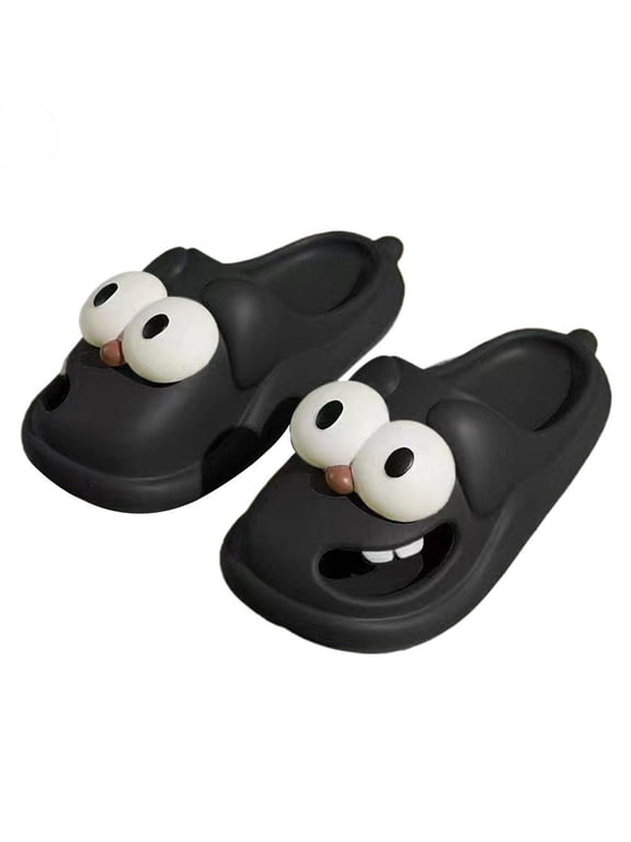 Women’s Cartoon Dog Closed-Toe Clog Slippers, EU Size 40-41, Perforated Closed Toe, PVC, Cartoon Dog Face, For Bedrooms, Gardens, Balconies, Black