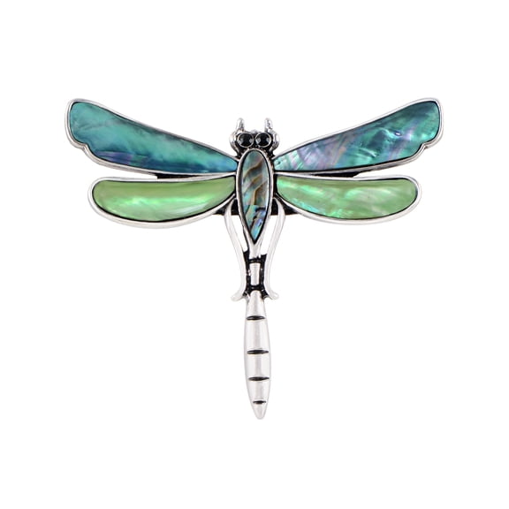 Women's Cartoon Dragonfly Natural Abalone Shell Retro Silver Anisoptera Versatile Brooch Pin, Multicolored