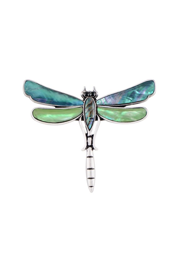 Women's Cartoon Dragonfly Natural Abalone Shell Retro Silver Anisoptera Versatile Brooch Pin, Multicolored