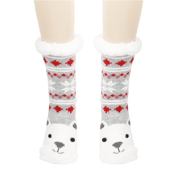 Women's Cartoon Floor Socks - Adult Plush Snow/Sleep/Carpet/Slipper Socks, Light Gray