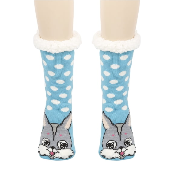 Women's Cartoon Floor Socks - Adult Plush Snow/Sleep/Carpet/Slipper Socks, Sky Blue
