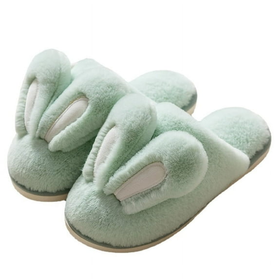 Women's Cartoon Fuzzy House Cute bunny ears Foam Slippers, Furry Faux Fur Lined Bedroom Shoes for men and women