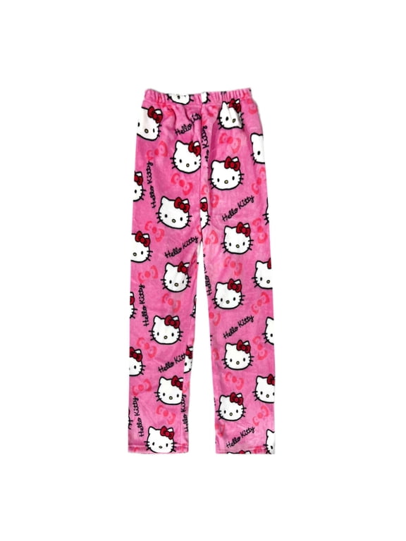 Women’s Cartoon Print Flannel Lounge Pants, Soft Hellokitty Sleep Pants, Casual Home Trousers for Halloween Outfit, Christmas Gift for Ladies