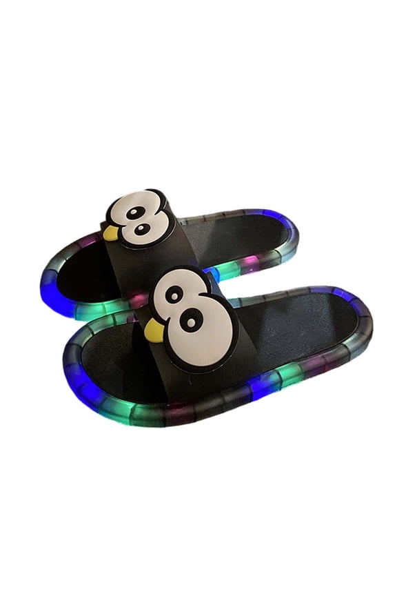 Women's Cartoon Slides with Led Lights Open Toe Non Slip Soft Sole On Slippers Stylish 3D Big Eyes Design Shoes For Adults Indoor Outdoor Beach Party Night Events Black Size 5.5