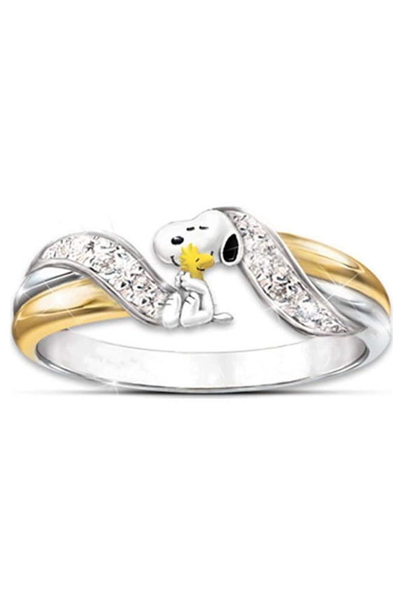 Women's Cartoon Snoopy Cartoon Dog Gold-Plated Two-Color Ring