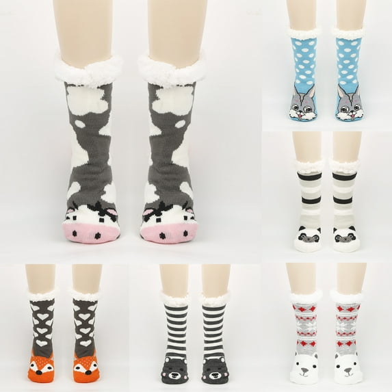 Women's Cartoon Socks Floor Socks Adult Plush Snow Socks Sleep Socks Carpet Socks Slippers Socks for Home Brown