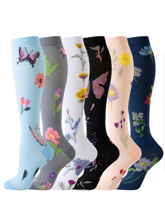 Women's Cartoon Socks Multicolor Cute Print Knee High Stockings Elastic Stretch Soft Athletic Socks