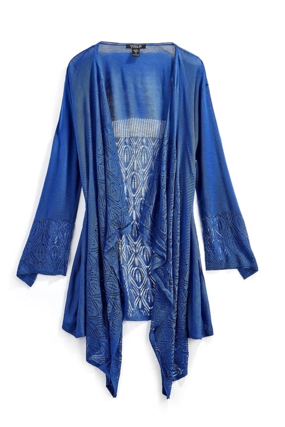 Women's Cascade Front Pointelle Open Front Long Cardigan