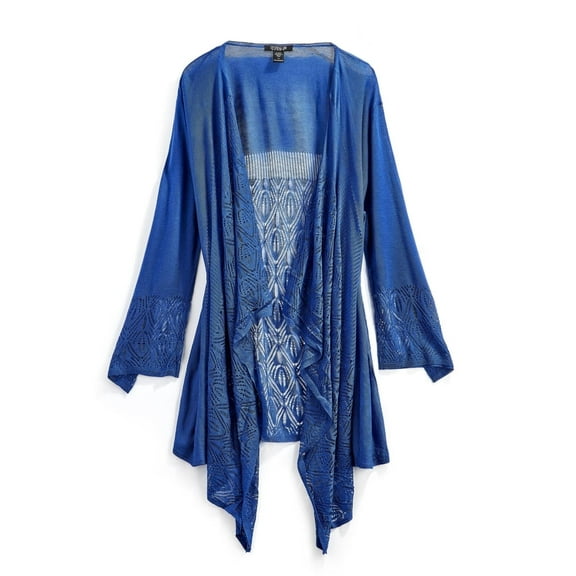Turtle Bay New York Women's Cascade Front Pointelle Open Front Long Cardigan