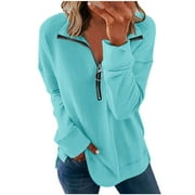 BUFGACEH Women's Casual 1/4 Zip Pullover Long Sleeve Collar Sweatshirts Fall Fashion Quarter Zip up Shirts Activewear Jacket
