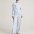 thumbnail image 1 of Women's Casual 2 Piece Outfits Turtleneck Knitted Sweater Wide Leg Pants Set Light Blue Free Size, 1 of 6