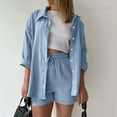 thumbnail image 1 of Women's Casual 2 Piece Pajama Set - Oversized Shirt and Shorts with Drawstring Waist, Comfortable Loungewear for Spring, Limited Time Off, 1 of 6