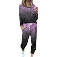 thumbnail image 1 of Women's Casual 2 Piece Set Casual Long-Sleeved Crew Neck Shirt Top Loose Fit Elastic Waist Drawstring Pockets Pants, 1 of 4