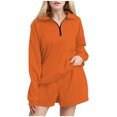 thumbnail image 1 of Women's Casual 2 Piece Shorts Suit Oversized Half Zip Sweatshirt and Shorts Set Comfortable Wear Outfit for Women, 1 of 2