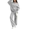 thumbnail image 1 of Women's Casual 2 Piece Sweatsuit Set Long Sleeve Hoodie Wide Leg Sweatpants Lounge Track Outfit Gray S, 1 of 5
