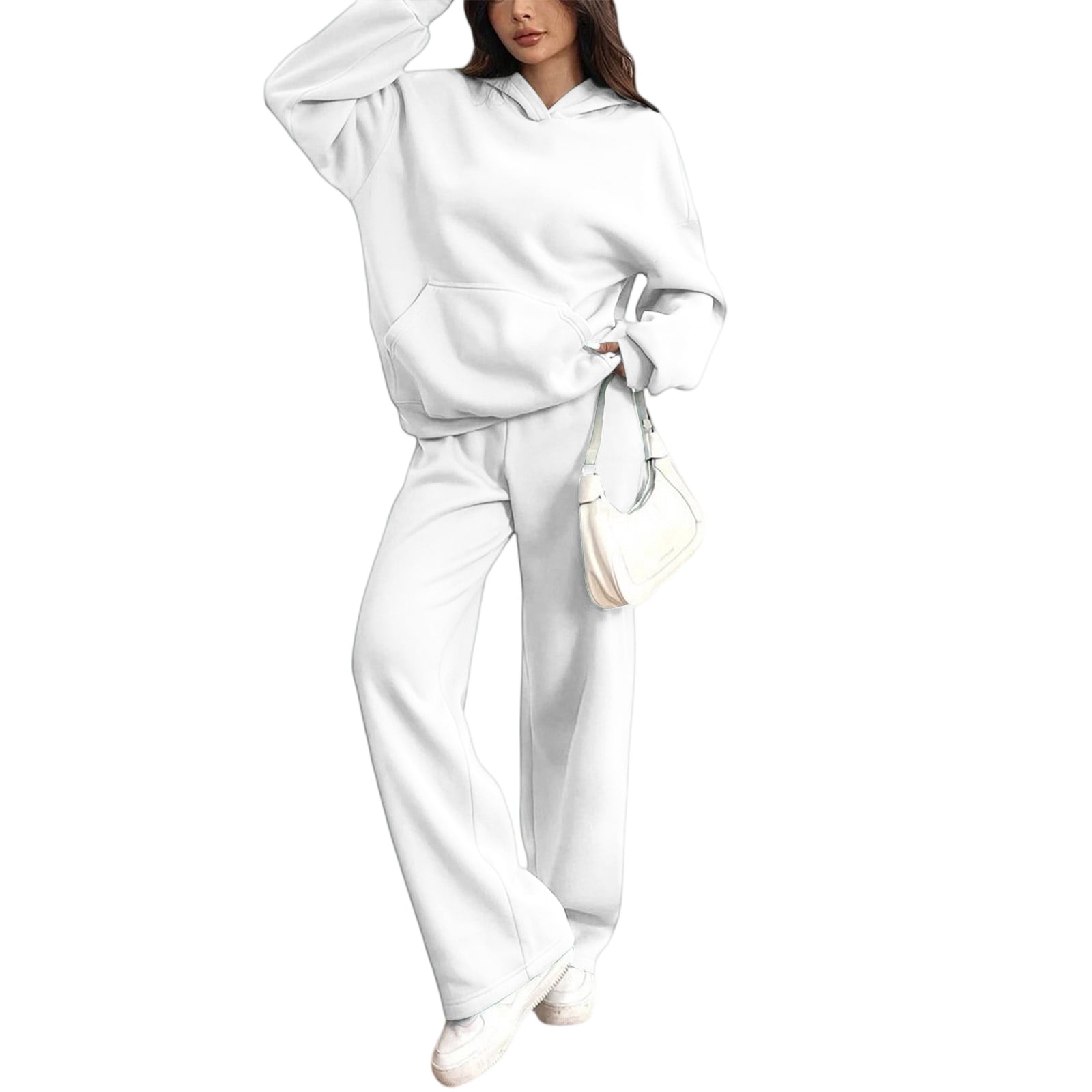 Women's Casual 2 Piece Sweatsuit Set Long Sleeve Hoodie Wide Leg