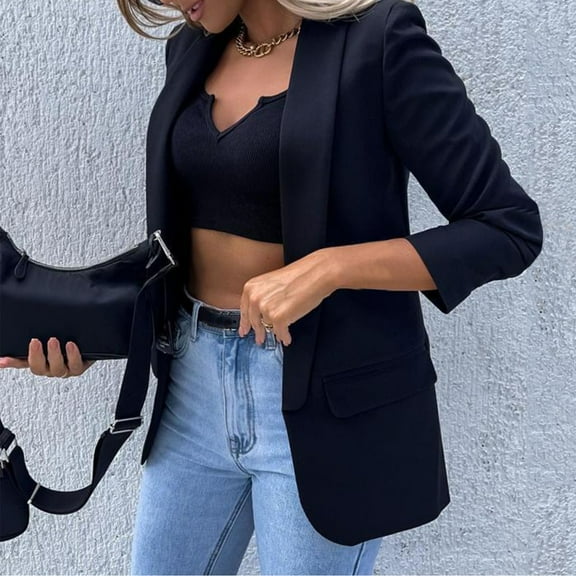 Women's Casual 2024 Blazer Oversized Lightweight Work Blazer Black L