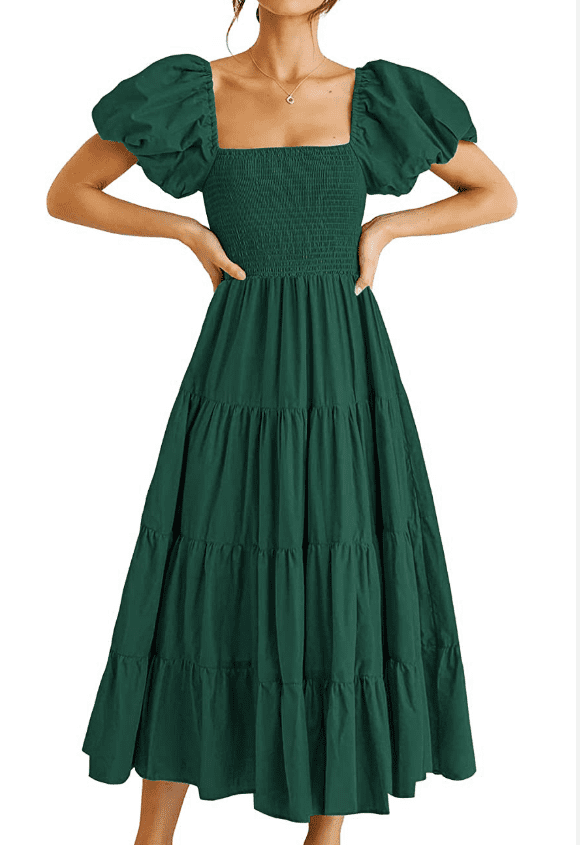 short puffy dresses casual Women Summer Dresses Casual Puff Sleeve Swing A Line Short Dress Pleated Dress