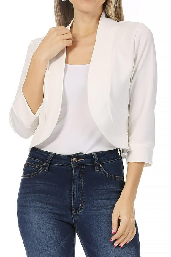 Women's Casual 3/4 Sleeve Bolero Open Front Cardigan Jacket