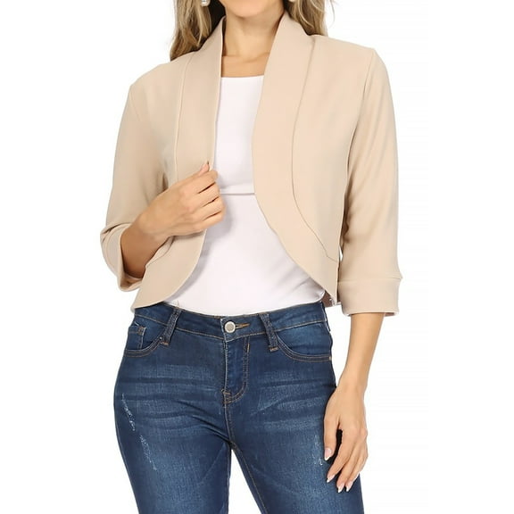 Women's Casual 3/4 Sleeve Bolero Open Front Cardigan Jacket Work Office Blazer