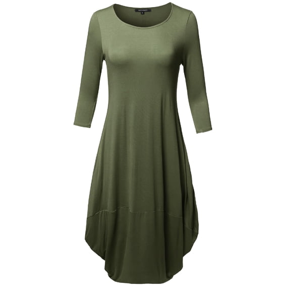 Women's Casual 3/4 Sleeve Bubble Midi Dress with Pocket Made in USA