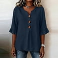 thumbnail image 1 of Women's Casual 3/4 Sleeve Button Blouse Solid Color Top Pullover, 1 of 7