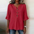 thumbnail image 1 of Women's Casual 3/4 Sleeve Button Blouse Solid Color Top Pullover, 1 of 7