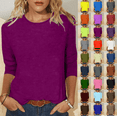 thumbnail image 1 of Women's Casual 3/4 Sleeve Length T-Shirts Tunic Tops Round Neck Loose Fit Basic Tee Solid Color Blouse for Work Daily, 1 of 5