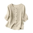thumbnail image 1 of Women's Casual 3/4 Sleeve Round Neck Button Front Loose Fit Cardigan Blouse Top, 1 of 8