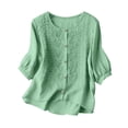 thumbnail image 1 of Women's Casual 3/4 Sleeve Round Neck Button Front Loose Fit Cardigan Blouse Top, 1 of 7