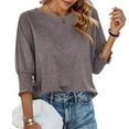 thumbnail image 1 of Women's Casual 3/4 Sleeve Solid Color Simple Shirt Crew Neck Loose Summer Tops, 1 of 5